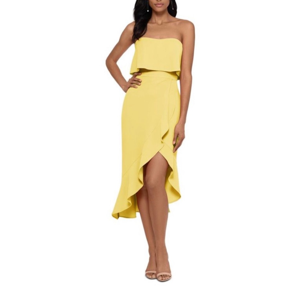 Xscape Lemon Strapless Dress Asymmetrical Hem Size 8